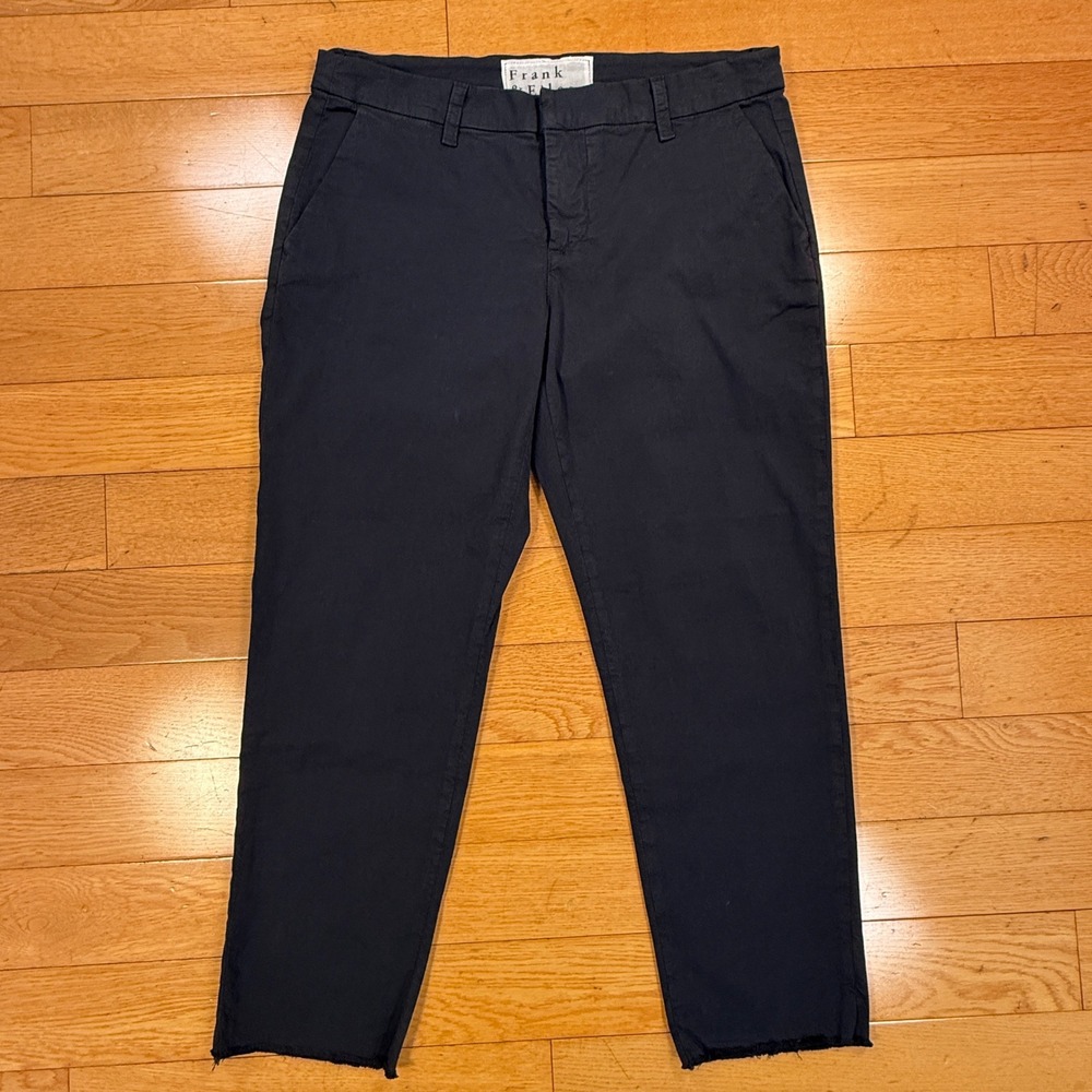 Frank & Eileen Wicklow Italian Chino Pants Washed Black Raw Hem Size 6